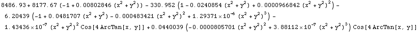 RowBox[{RowBox[{8486.93, }], +, RowBox[{8177.67,  , RowBox[{(, RowBox[{-1, +, RowBox[{ ... , (x^2 + y^2)^2}], +, RowBox[{3.88112*10^-7,  , (x^2 + y^2)^3}]}], )}],  , Cos[4 ArcTan[x, y]]}]}]