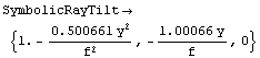 SymbolicRayTilt→ {1. - (0.500661 y^2)/f^2, -(1.00066 y)/f, 0}
